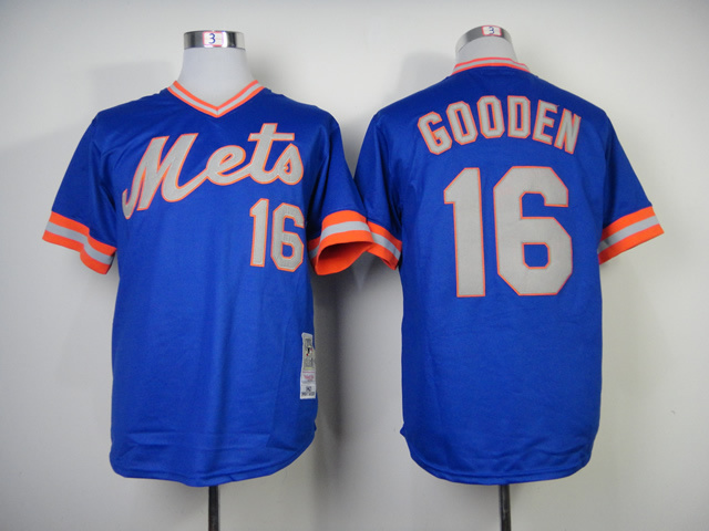 Men New York Mets 16 Gooden Blue Throwback MLB Jerseys
